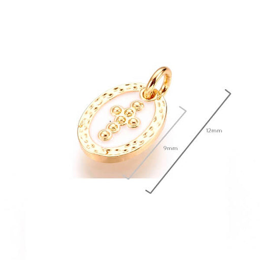 Achat Charm, pendentif en laiton doré et émail blanc avec croix de 9mm + anneau (1)