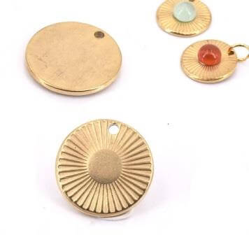 Médaille breloque pendentif plate Acier doré OR 15mm (1)