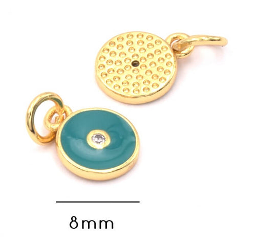 Charm, pendentif breloque doré or fin qualité - zircon strass - émail VERT 8 mm (1)