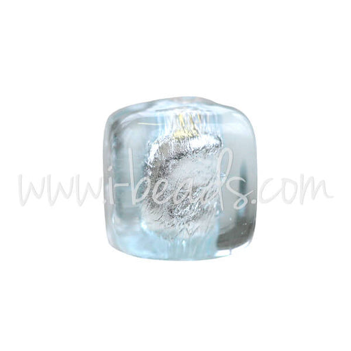 Achat Perle de Murano cube bleu et argent 6mm (1)