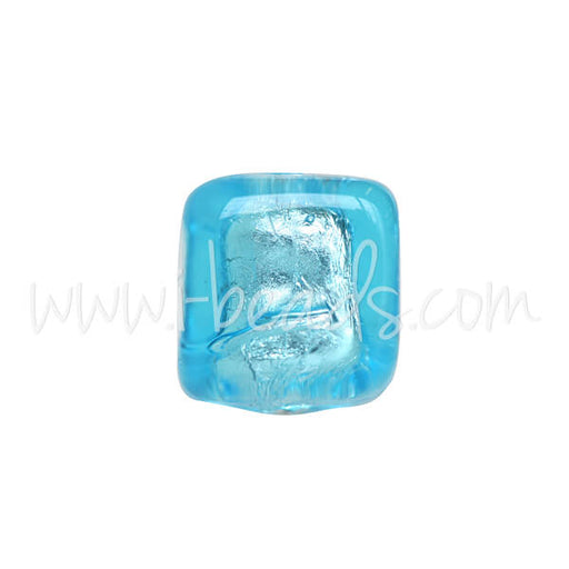 Achat Perle de Murano cube aquamarine et argent 6mm (1)