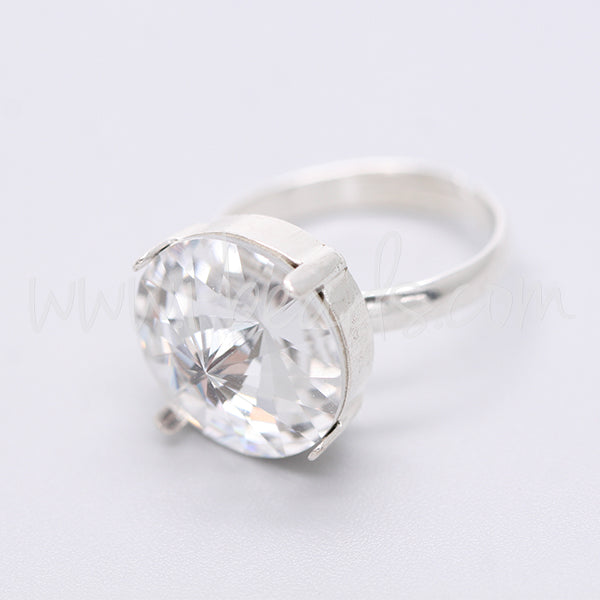 Serti bague ajustable pour Swarovski 1122 rivoli 12mm argenté (1)