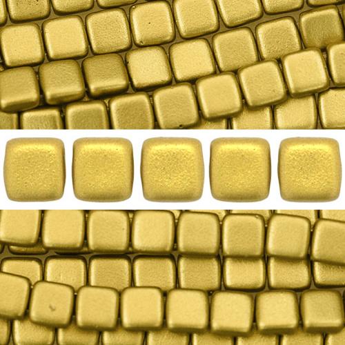 Achat Perles 2 trous CzechMates tile Matte Metallic Aztec Gold 6mm (50)