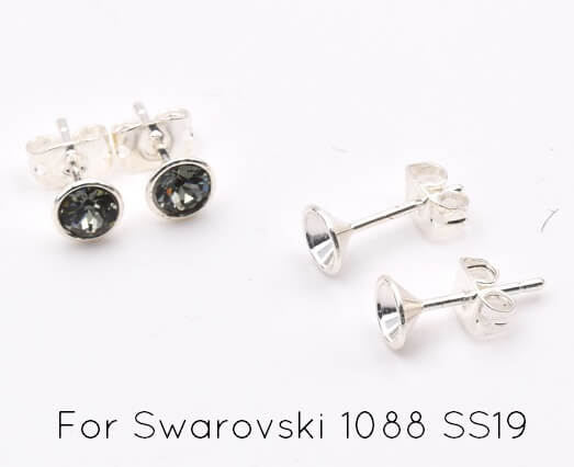 Clous d'oreilles pour Swarovski 1088 SS19-4mm avec contour arrondi - plaqué argent (2)