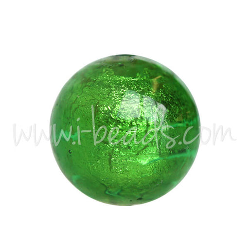 Achat Perle de Murano ronde vert et or 10mm (1)