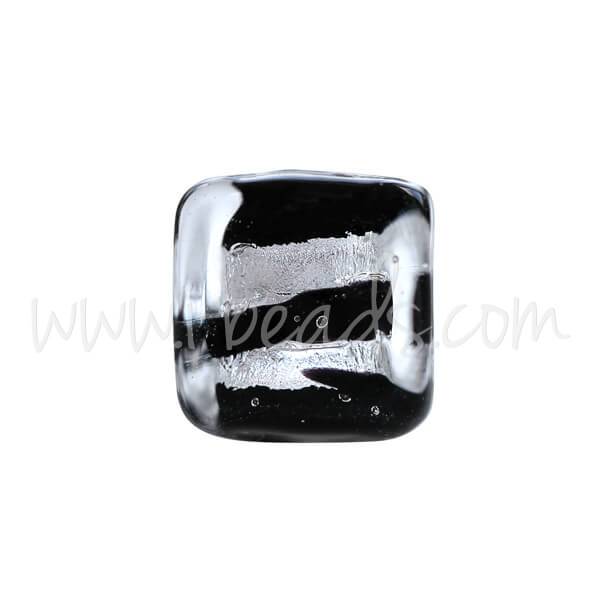 Perle de Murano cube noir et argent 6mm (1)