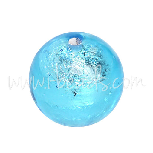Achat Perle de Murano ronde aquamarine et argent 10mm (1)