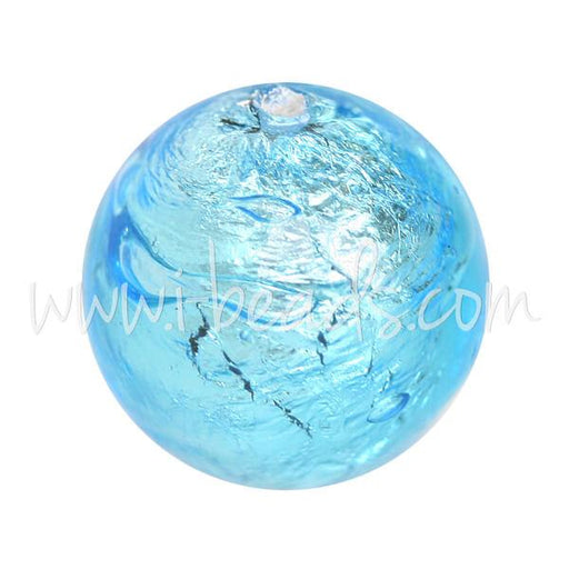 Achat Perle de Murano ronde aquamarine et argent 12mm (1)