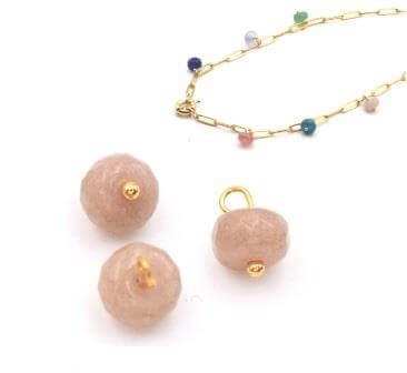 Breloques perles Jade Naturelle couleur GRIS BEIGE 8mm + anneau doré (Par 2)