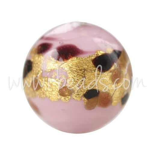 Perle de Murano ronde léopard rose 12mm (1)
