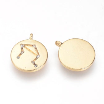 Constellation - zodiaque-médaille doré or fin qualité et zircon -Balance 13x11x1,5mm-vente à l'unité
