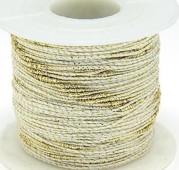 Cordon fantaisie coton polyester Blanc et fil metallique OR (3m)
