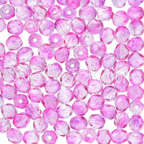Perles facettes de bohème coated hot pink 4mm (100)