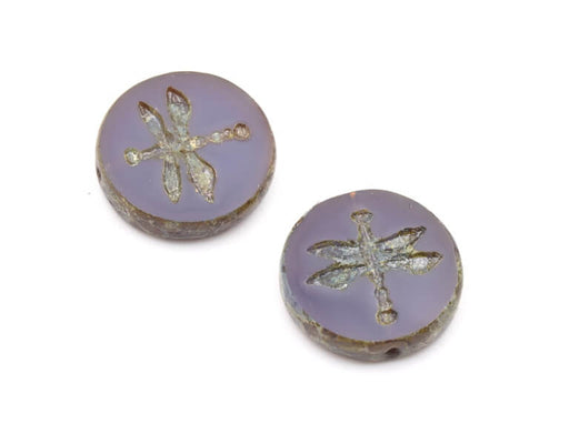 Perles en verre de Bohême libellule Violet opal et picasso 17mm (2)