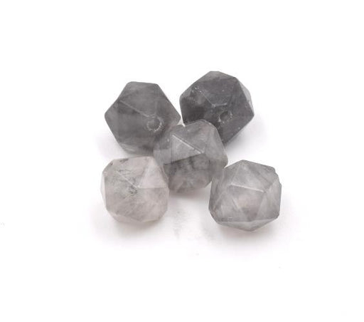 Polygone, facette, Perles de quartz naturel grise, 10x9 mm, trou: 1 mm (X3 unités)