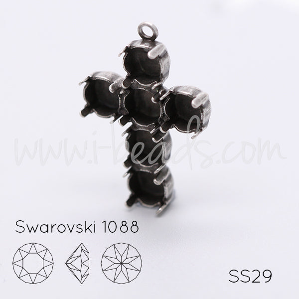 Serti pendentif croix pour Swarovski 1088 SS29 argenté vieilli (1)