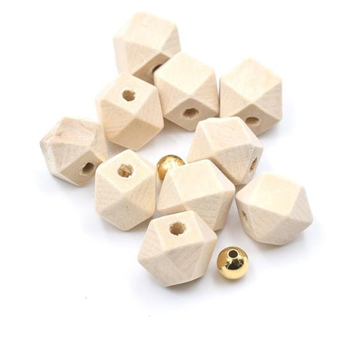 Achat Perles bois naturel forme polygone 12 mm Trou: 2 à 3 mm (10)