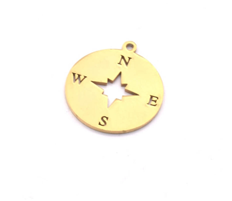 Médaille breloque pendentif Acier Inoxydable doré OR points cardinaux 19mm (1)
