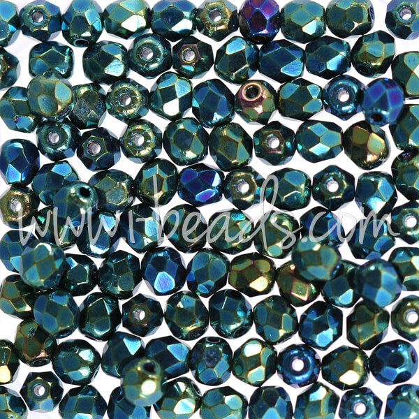 200 Perles Facettées Preciosa Bohème - 4mm, Vert Métallique - Neuf, Pour Création De Bijoux DIY