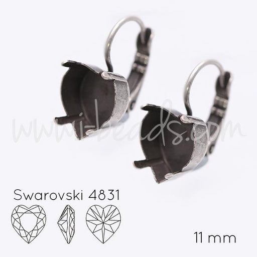 Serti dormeuses pour Swarovski coeur 4831 11mm argenté vieilli (2)