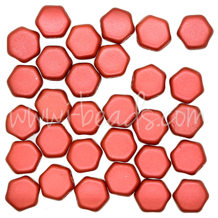 Perles Honeycomb 6mm chalk lava red (30)