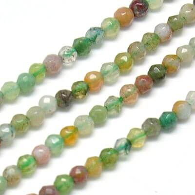 Perles à facettes en agate indienne, rondes, environ 1.8-2mmx0.5 - 180 /fil -39cm (1 rang)