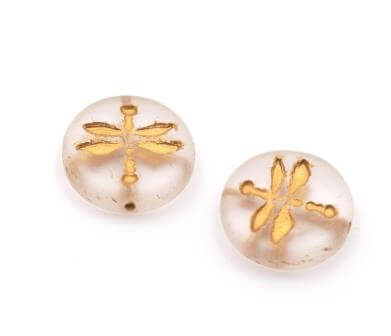 Perles en verre de Bohême libellule cristal mate et doré 12mm (2)