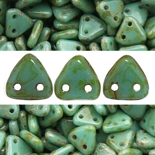 Achat Perles 2 trous CzechMates triangle opaque turquoise picasso 6mm (10g)