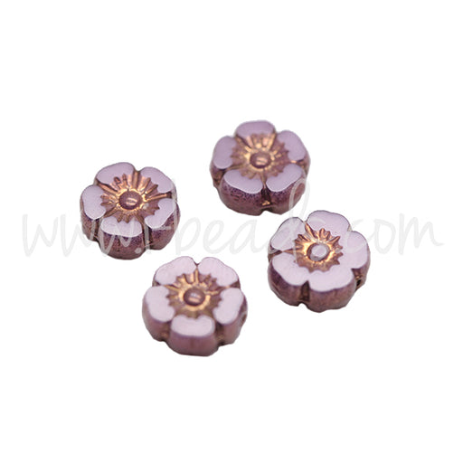 Perles en verre de Bohême fleur d'hibiscus rose et bronze 9mm (4)