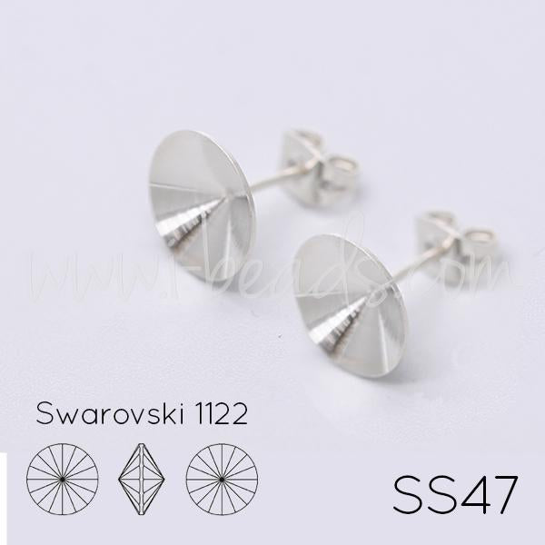 Serti boucle d'oreilles coniques pour Swarovski 1122 rivoli SS47 rhodié (2)