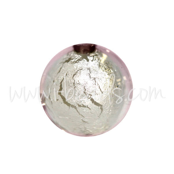 Perle de Murano ronde cristal rose clair et argent 8mm (1)