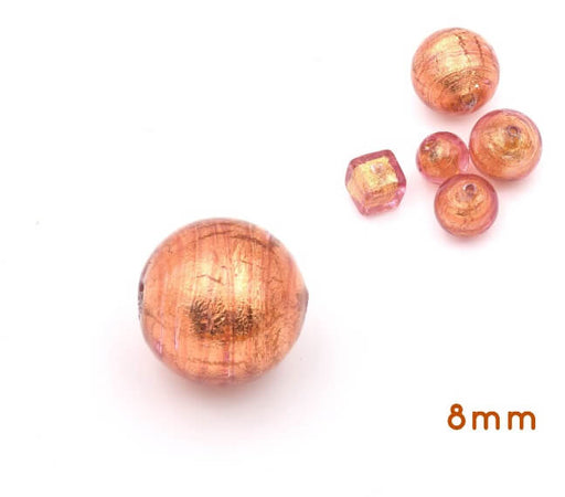 Achat Perle de Murano ronde cuivre et or 8mm (1)