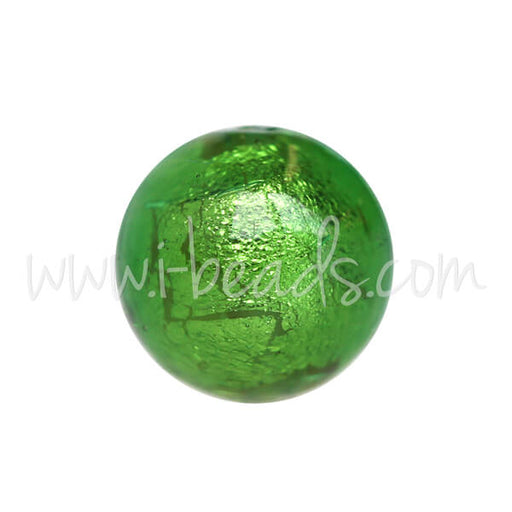 Achat Perle de Murano ronde vert et or 8mm (1)