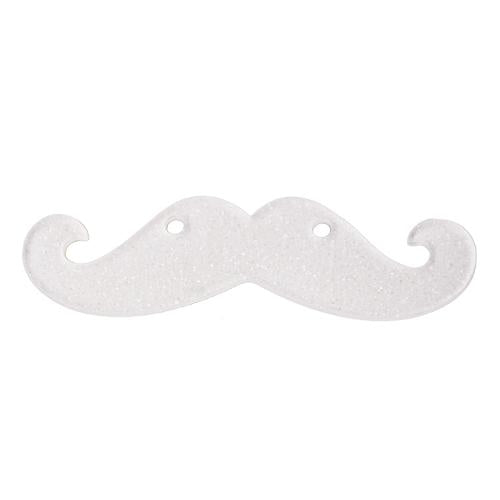 Pendentif acrylique moustache blanc pailletté 20x80mm (1)