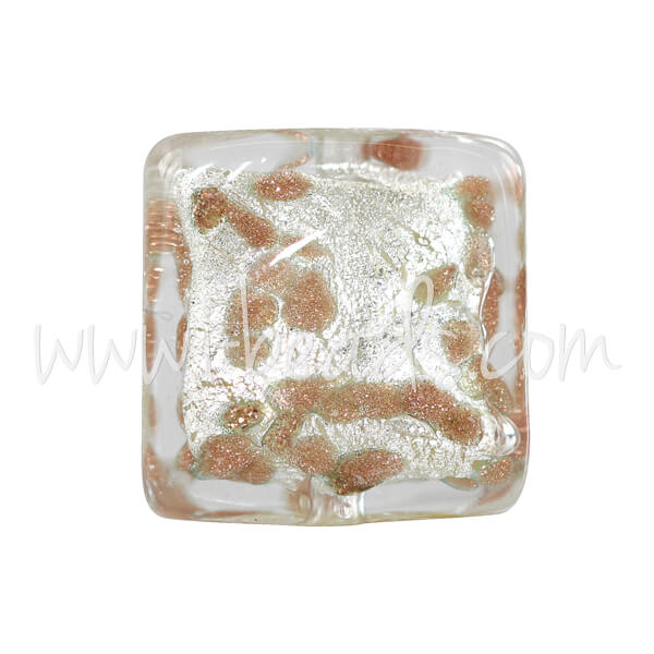 Perle de Murano carrée or et argent 10mm (1)