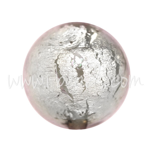 Perle de Murano ronde cristal rose clair et argent 12mm (1)