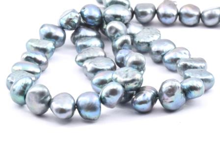 Perles d'eau douce pépites rondes gris turquoise 7-9mm sur fil (1fil)