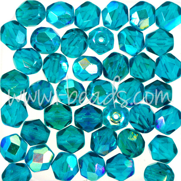 Lot De 25 Perles Facettées De Bohême 6mm Couleur Turquoise AB - Marque Preciosa - Neuf Fabriqué En France