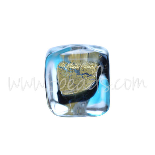 Achat Perle de Murano cube noir bleu et argent or 6mm (1)