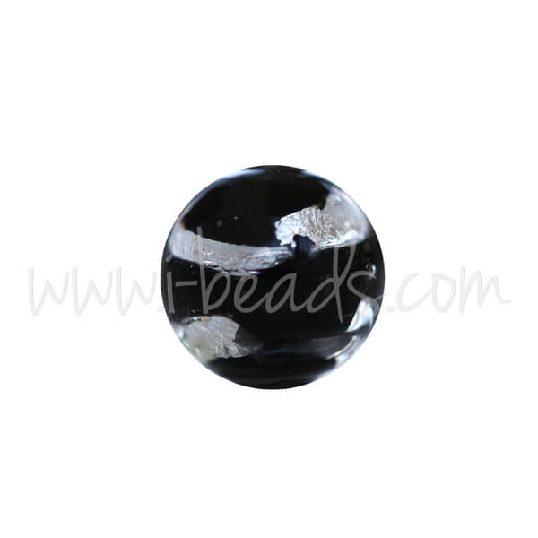 Perle de Murano ronde noir et argent 6mm (1)