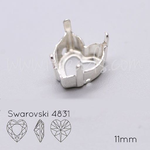 Achat Serti à coudre pour Swarovski coeur 4831 11mm argenté (2)