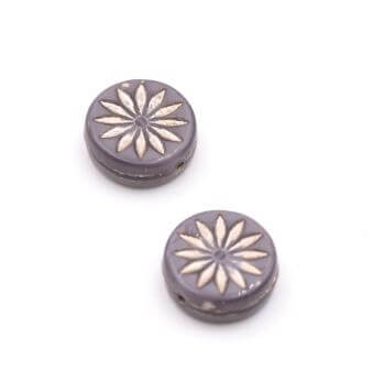 Perles en verre de Bohême Fleur violet et platine 12mm (4)