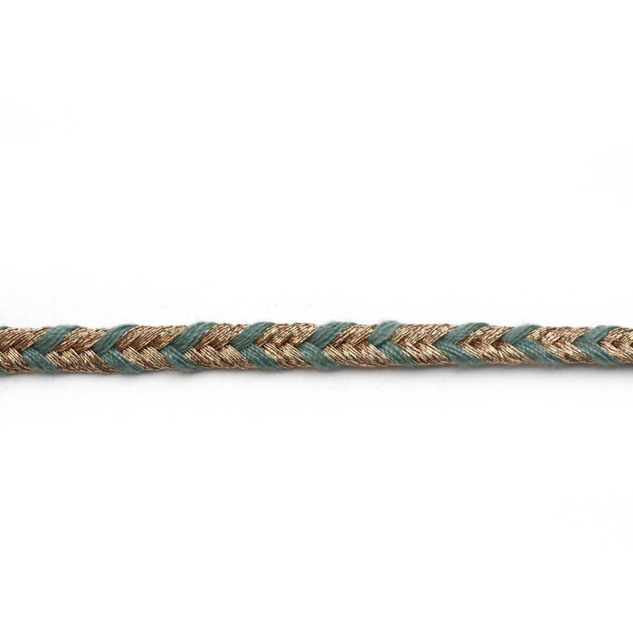 Cordon ruban polyester tressé vert Amande et OR -3mm (50cm)