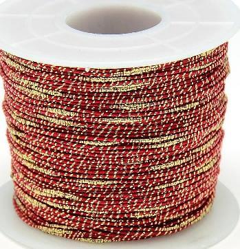 Cordon fantaisie coton polyester ROUGE et fil metallique OR (3m)