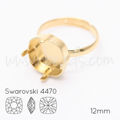 Serti griffe bague ajustable pour cristal Swarovski carré 12mm métal finition doré or fin (1)