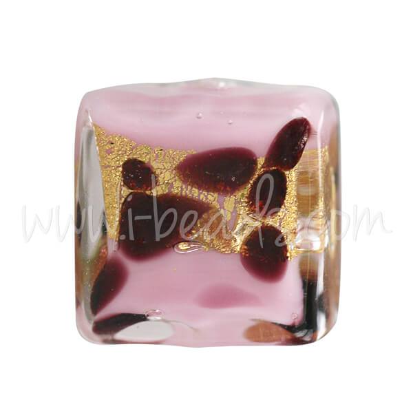 Perle de Murano carrée léopard rose 10mm (1)