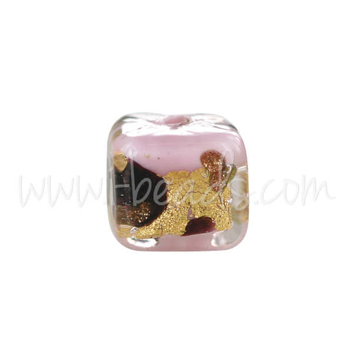 Achat Perle de Murano cube léopard rose 6mm (1)