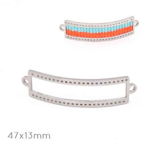 Connecteur rectangulaire bracelet 47x13mm couleur rhodium platine pour un tissage de perles Toho ou Miyuki de 5 rangs (1)