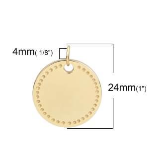 Achat Médaille en acier doré Or 20mm avec anneau (Vendue à l&#39;unité)