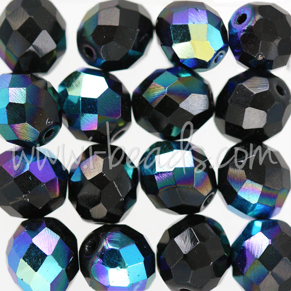 60 Perles Facettes De Bohême 8 Mm - Jet AB, Marque Preciosa, Origine France